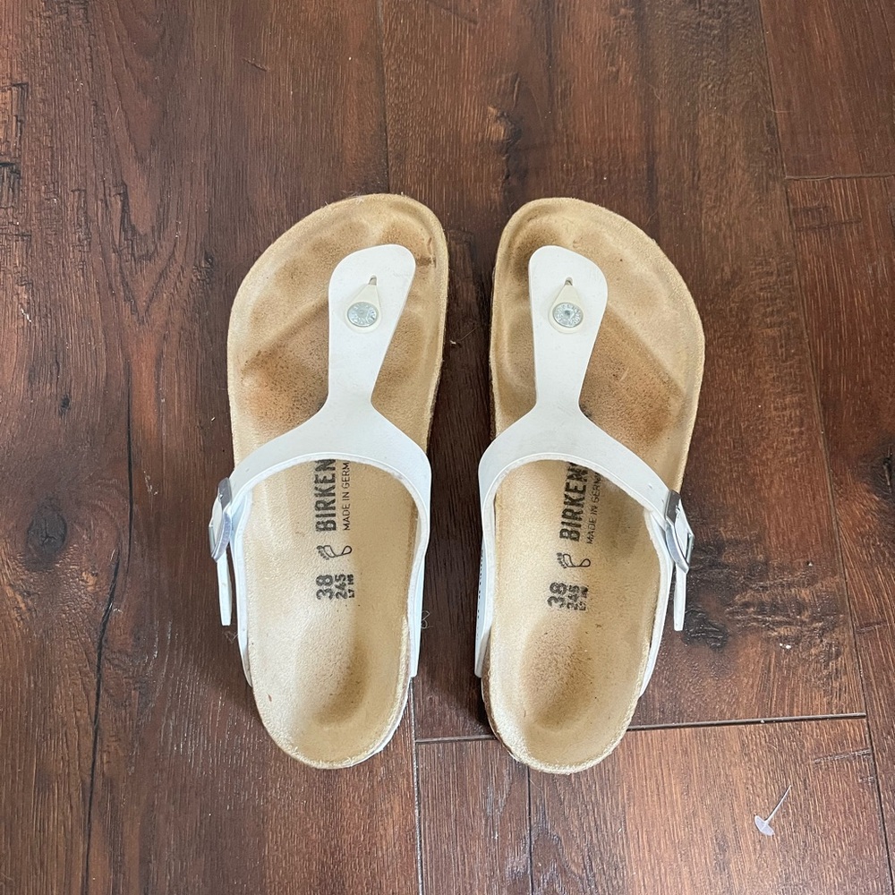 Birkenstock White Thong Sandals with Buckle
